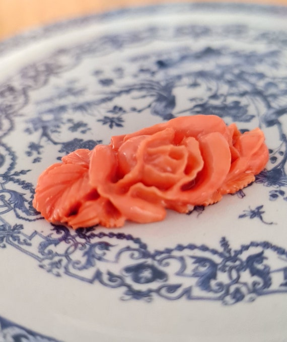 Vintage Japanese Carved Momo Coral Flower for Rin… - image 3