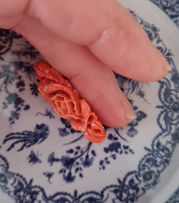 Vintage Japanese Carved Momo Coral Flower for Rin… - image 4