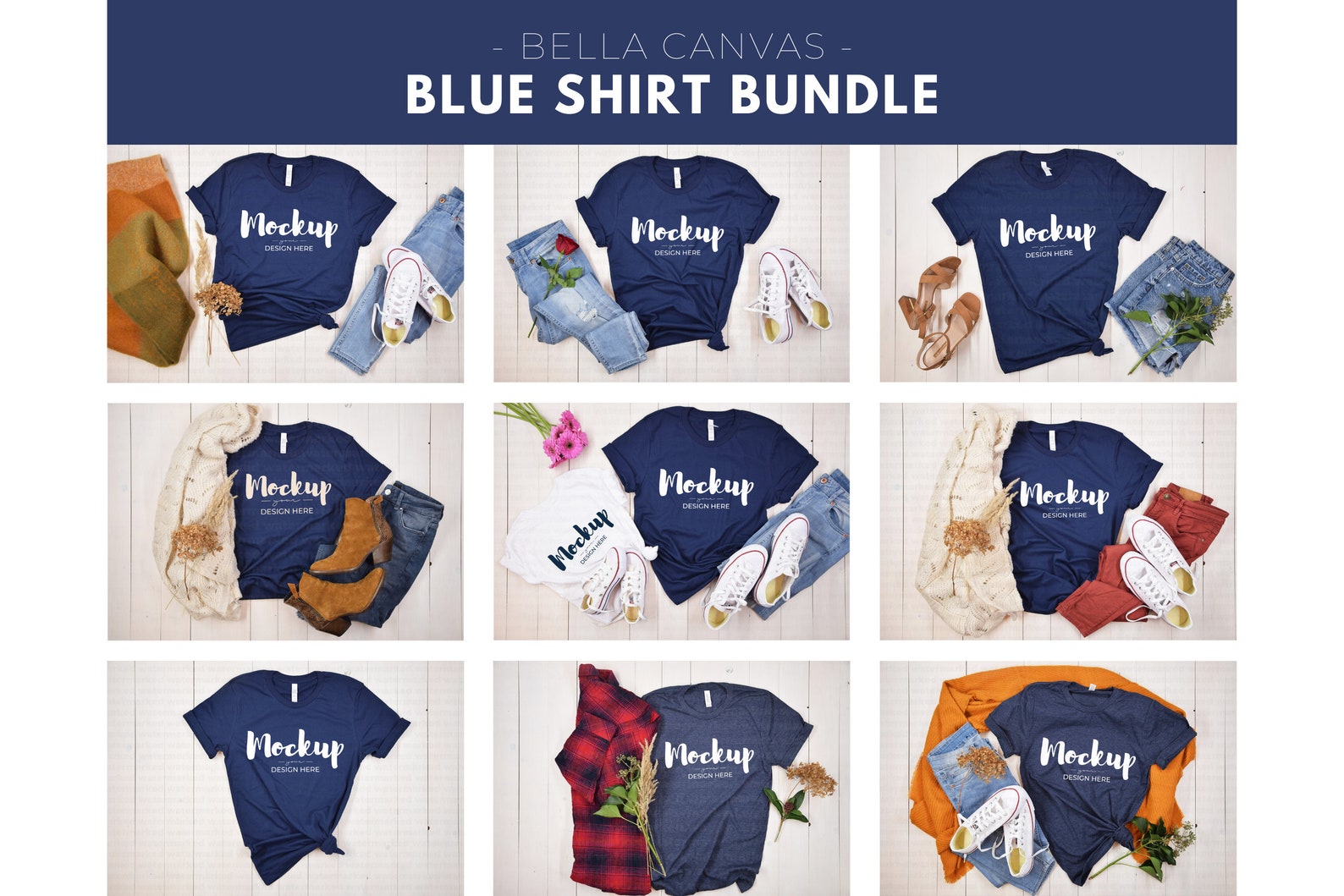 Download Navy Tshirt mockup bundle Shirt Mock up bundle Blue Shirt ...
