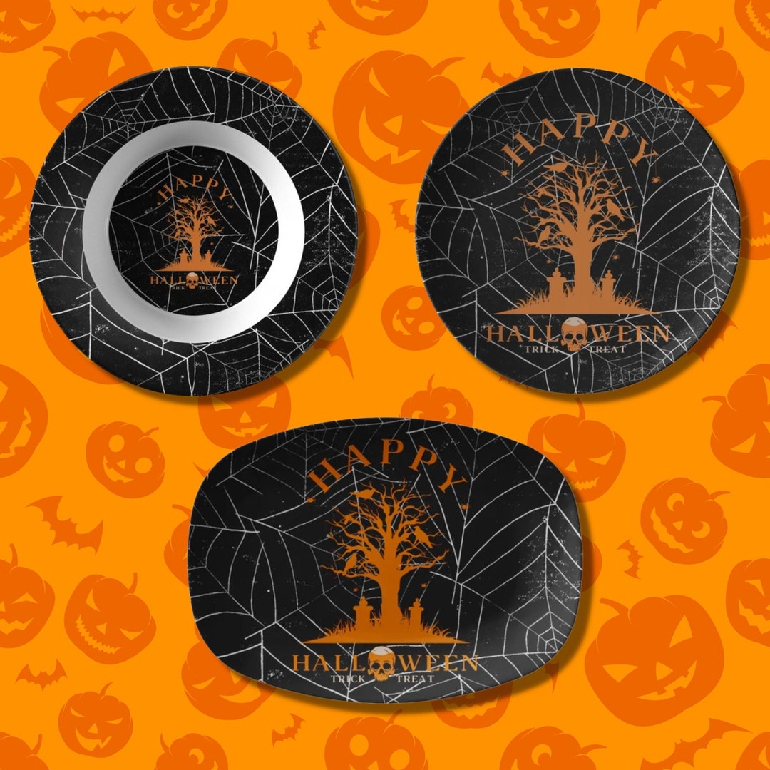 Happy Halloween Dinnerware Set Halloween Kitchenware Set Etsy