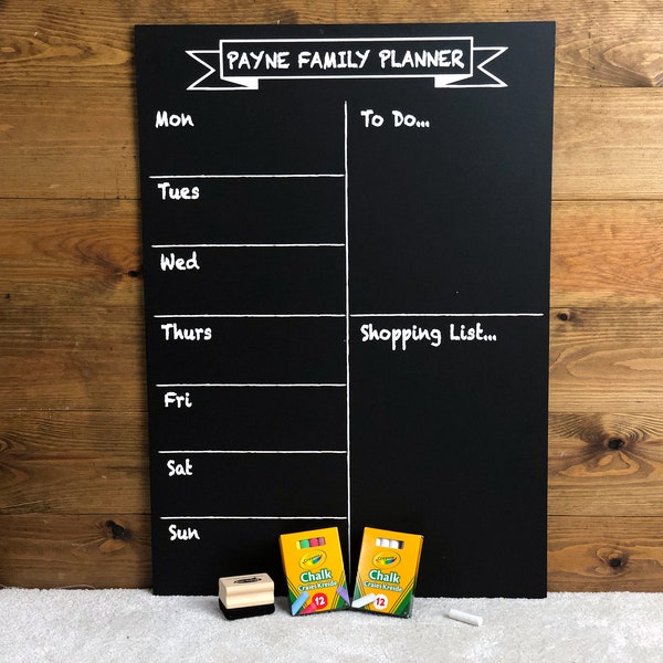 Personalised "Family Planner" Chalkboard Easyclean available in various Sizes with or without Accessories