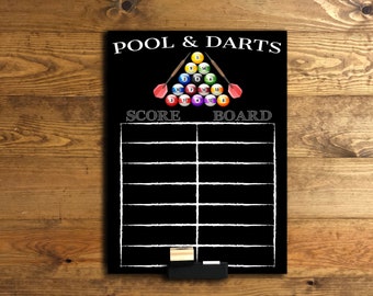 Personalised "Pool & Darts Scoreboard" HPL Chalkboard, available with or without Accessories