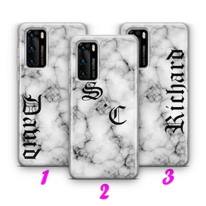MARBLE INiTIALS 1 HUAWEI P9 P10 P20 P30 P40 Lite Pro Plus LG G5 G6 Case Cover Customizable Customisable Personal Personalized Name Letters