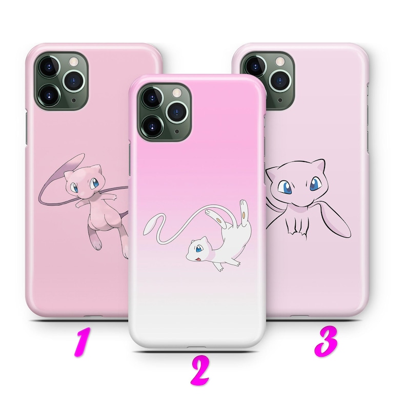 three different phone cases with cartoon Pokémon characters on them, arranged in a row.