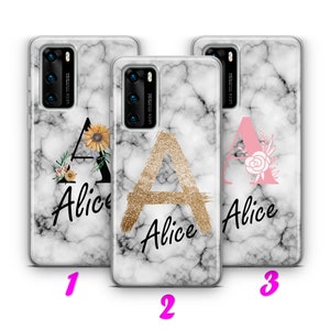 MARBLE INiTIALS 3 HUAWEI P9 P10 P20 P30 P40 Lite Pro Plus LG G5 G6 Case Cover Customizable Customisable Personal Personalized Name Letters