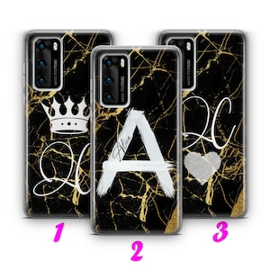 MARBLE INiTIALS 5 HUAWEI P9 P10 P20 P30 P40 Lite Pro Plus LG G5 G6 Case Cover Customizable Customisable Personal Personalized Name Letters