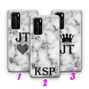 MARBLE INiTIALS 2 HUAWEI P9 P10 P20 P30 P40 Lite Pro Plus LG G5 G6 Case Cover Customizable Customisable Personal Personalized Name Letters
