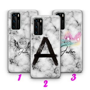 MARBLE INiTIALS 4 HUAWEI P9 P10 P20 P30 P40 Lite Pro Plus LG G5 G6 Case Cover Customizable Customisable Personal Personalized Name Letters