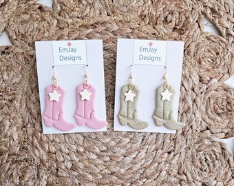 Bottes de cow-girl pendantes I Boucles d'oreilles en pâte polymère I Boucles d'oreilles pendantes I Style occidental I Boucles d'oreilles concert I Country I Hypoallergénique I Léger