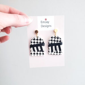 Emily in Paris Houndstooth Fringe Polymer Clay Dangles