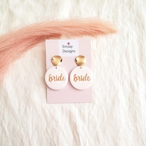 Bride Dangles I Polymer Clay Earrings I Wedding Jewelry I Handmade Earrings I Bridal Jewelry I Bachelorette Party I Lightweight
