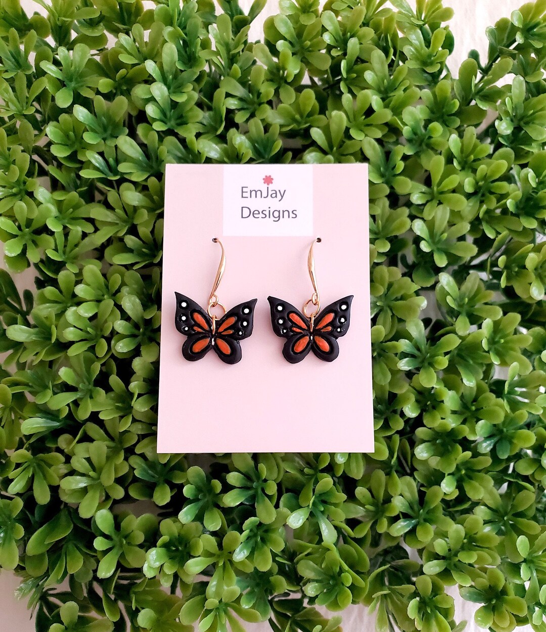Orange Monarch Butterfly Dangle Earrings - Acrylic Insect Charm Jewelry For Women, Spring & Summer Accessory Gift - View #9