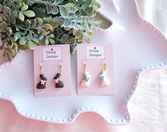 Puffy Chocolate Easter Bunny Dangles I Polymer Clay Earrings I Easter Candy Earrings I Food Earrings I Hypoallergenic