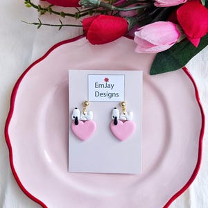 Dog on Heart Dangles I Polymer Clay Earrings I Valentine's Day I Animal Earrings I Dog Lover I Hypoallergenic