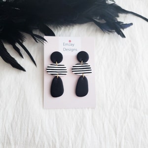 Wednesday Inspired Stripe Stone Polymer Clay Dangles