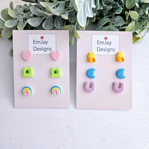 Lucky Charms Stud Packs I Polymer Clay Earrings I Food Earrings I St. Patty&#39;s Earrings I Lucky I Clover I St. Patrick&#39;s Day