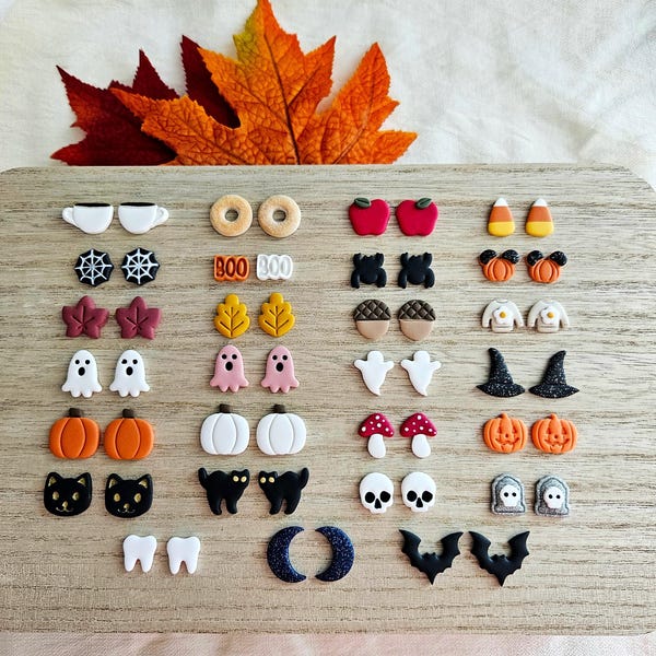 Build Your Own Falloween Clay Stud Pack, Pick Your Own Clay Stud Pack, Sugar Donut Earring, Fall Studs, Halloween Studs, Hypoallergenic