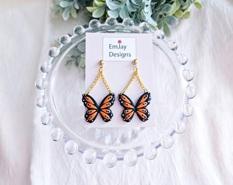 Monarchfalter Ohrhänger I Ohrringe aus Polymer Clay I Ohrringe Frühling I Geschenkideen für Sie I Insekt Ohrringe I Hypoallergen