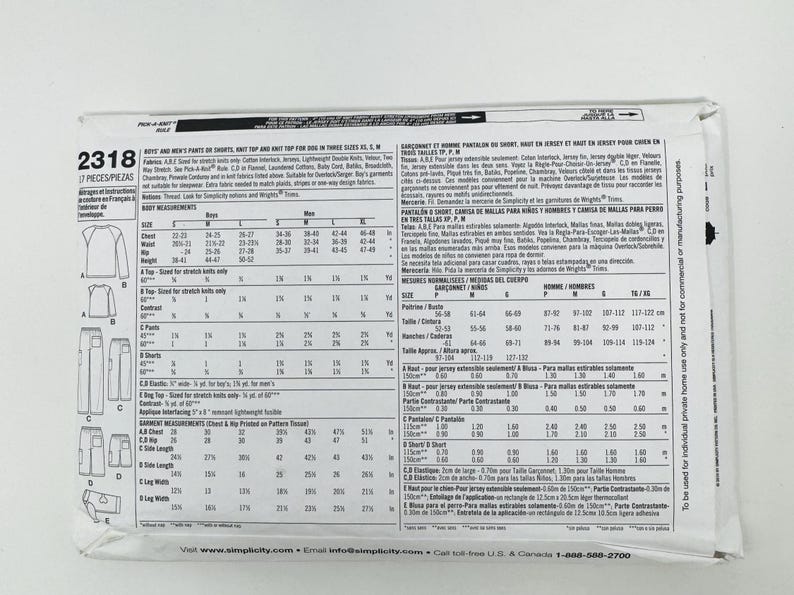 Simplicity 2318 Sewing Pattern Easy to Sew Men's, Boys', and Dog ...