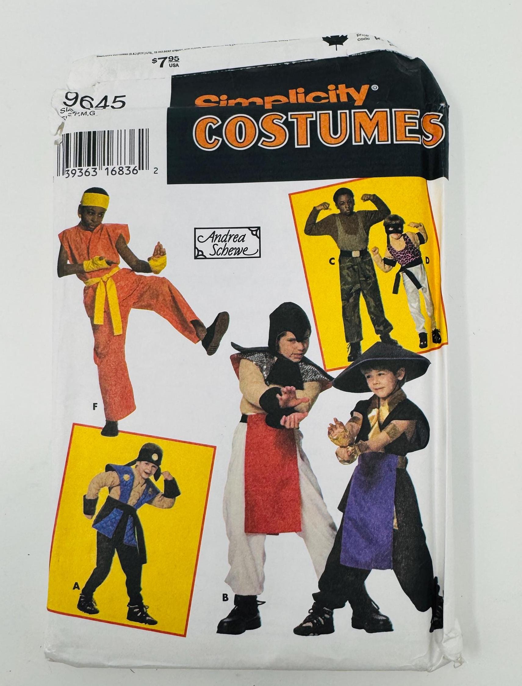 Simplicity 9645 Child's Sewing Pattern Ninja Karate Superhero