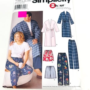 Simplicity 5314 Sewing Pattern Misses' Men's Pajamas and Robes Easy Sizes XL, XXL, XXXL Uncut