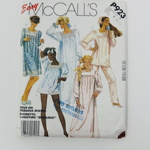 McCall&#39;s 2193 Sewing Pattern Pajama Pants Shorts, Top, and Nightgown Size 12