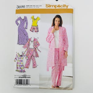 Simplicity 3696 Sewing Pattern Pajama Pants Shorts, Robe, Top, and Nightgown Uncut Size XXS, XS, S, M