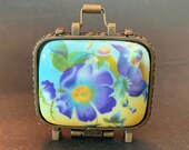 Vintage Porcelain Art France miniature purse suitcase pill trinket box, Limoges style