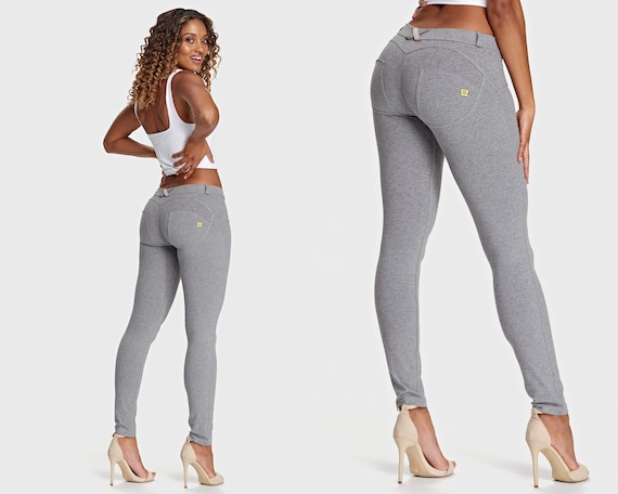 Gray Cotton Push-up Pants for Everyday Wear, Jeggings, Butt Lift