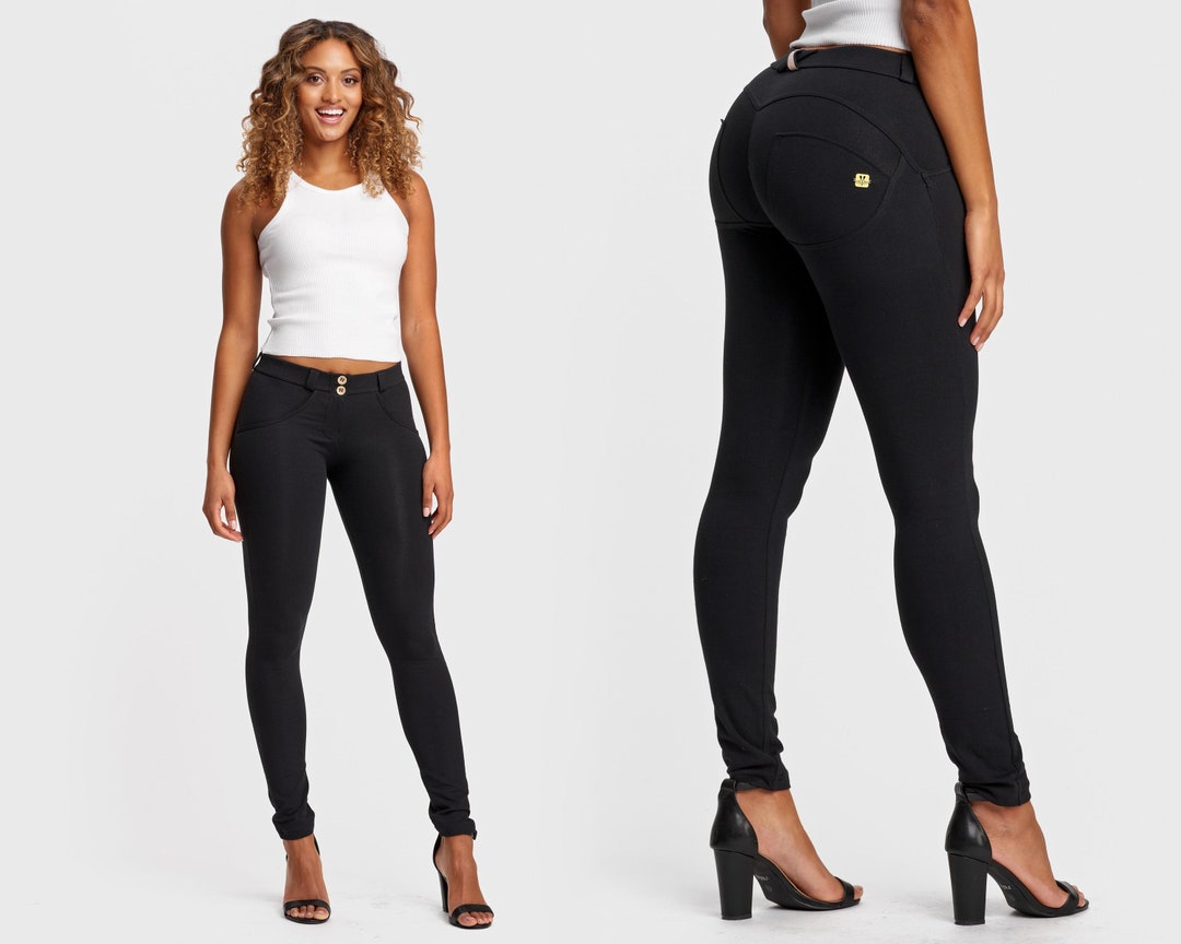 Black Mid Waisted Pushup Pants for Everyday Wear Jeggings Etsy