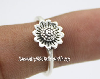 Flower Ring, 925 Sterling Silver Ring, Band Ring, Sunflower Ring, Floral Ring, Dainty Ring, Boho Ring, Handmade Ring, Rings For Women