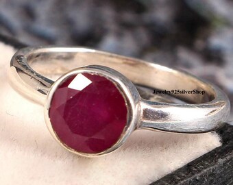 Details about / 925 Sterling Silver Round Ruby Ring With Hexagonal Split Shank Ring