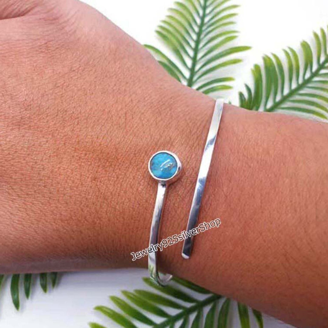 Turquoise 925 Sterling Silver Spiral Bangle, Gemstone Bangle, Spiral