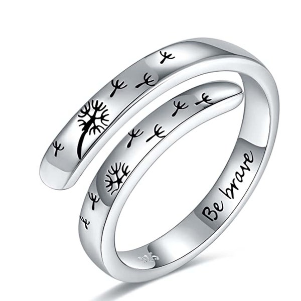 Löwenzahn-Ring, Ring aus 925er Sterlingsilber, verstellbare Ringe für Frauen, Ring mit Gravur, Ermutigungs-Weihnachtsschmuck, Geschenke für Mädchen und Männer