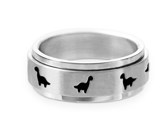 Dinosaur Spinner Ring, Personalized Inside, 925 Sterling Silver Spinner Ring, Fidget Ring, Anxiety Ring, Meditation Ring, Handmade Ring