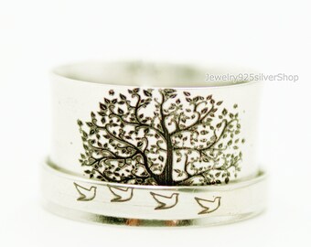 925 Sterling Silver Ring, Spinner Ring, Personalized Ring, Anxiety Ring, Worry Ring, Life Tree Ring, Vintage Ring, Women Ring, Custom Ring