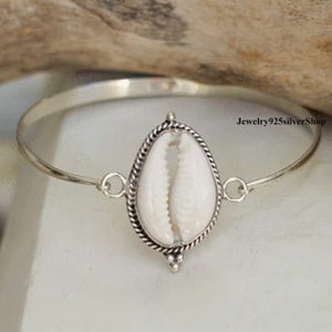 Cowrie Shell Bangle, 925 Silver sterling Bangle, Handmade Bangle, Gemstone Bangle, Statement Bangle, Women Bangle