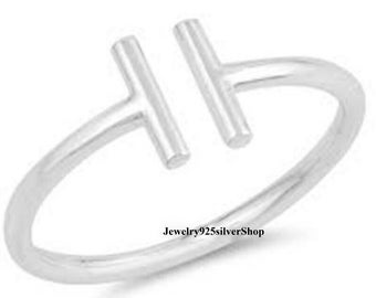 Parallel Bar Ring, Sterling Silver Ring, Modern T Ring, Adjustable Silver Ring, Open Band Ring, Silver Bar Ring, Open Ring Code-451