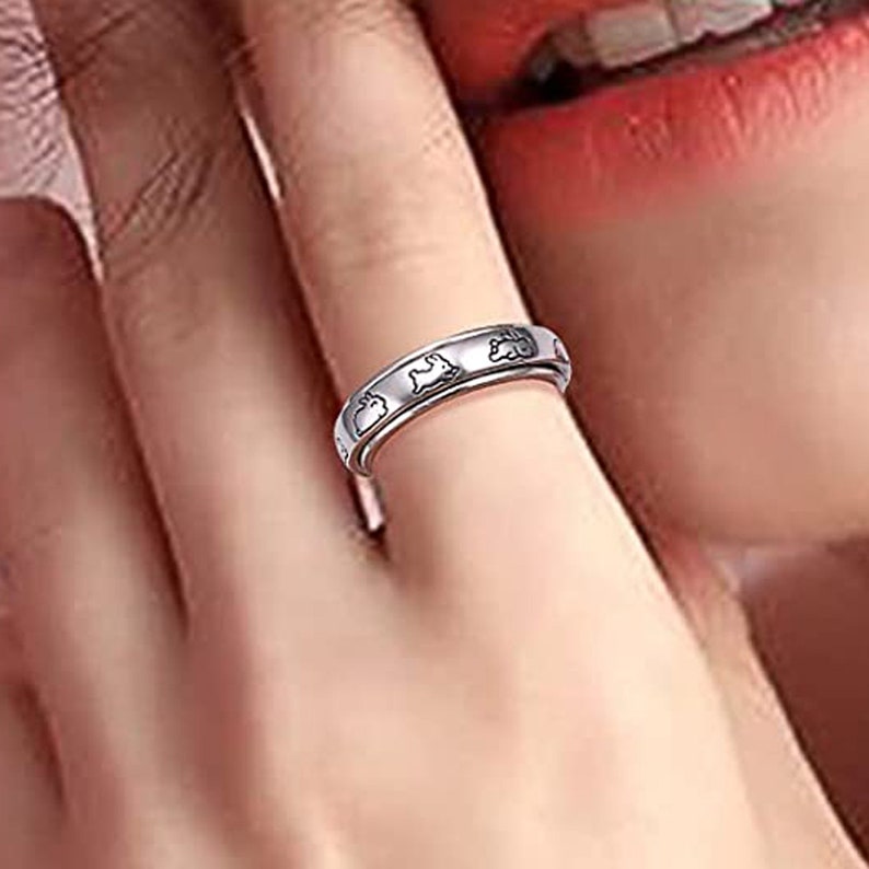 Bague lapin, bague fidget spinner en argent sterling 925, anneaux pour l'anxiété, anneau anti-inquiétude, anneau de soulagement, bague ennui, bande pour femme ados image 4