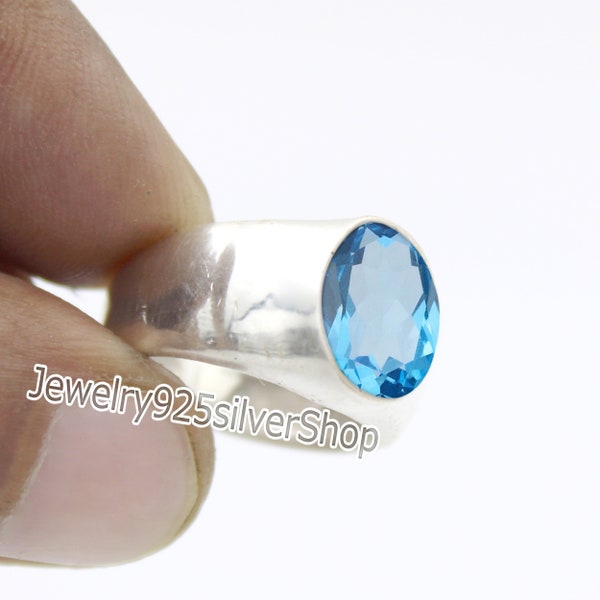 Anello con topazio blu naturale, Anello da uomo, Anello in argento sterling 925, Anello con sigillo per uomo, Anello da uomo in argento, Anello con pietre preziose, Anelli di dichiarazione, Gioielli