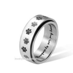 Personalized Rings, Paw Print Spinner Ring, 925 Sterling Silver Pet Memorial Ring, Fidget Ring for Anti Anxiety, Gift for Pet Lovers