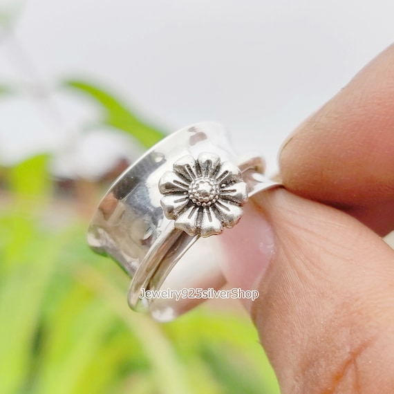 Fidget Ring rose spin Ring Meditation Ring 925 Sterling Silver Ring Flower Ring Spinner Ring Sunflower Spinner Ring Statement Ring