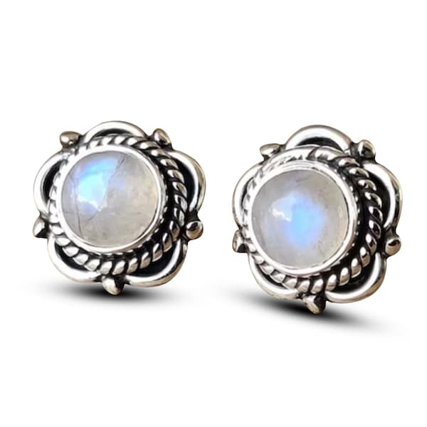 Rainbow Moonstone Studs Earrings, 925 Sterling Silver Stud Earrings, Moonstone Studs Earrings, Gemstone Earrings, For Women, Gift For Her