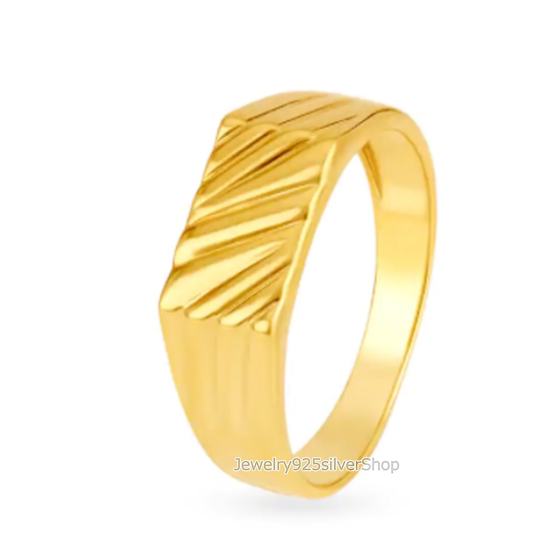 14K Gold Men's Ring, Gold Ring, Ribbed Ring, Man Ring Gold, Men's Gold