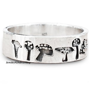 Mushroom Ring, 925 Sterling Silver Ring, Wedding Band, Stocking Stuffer, Mushroom, Tree Ring, Men's Ring, Statement, Gift For Her Jewelry