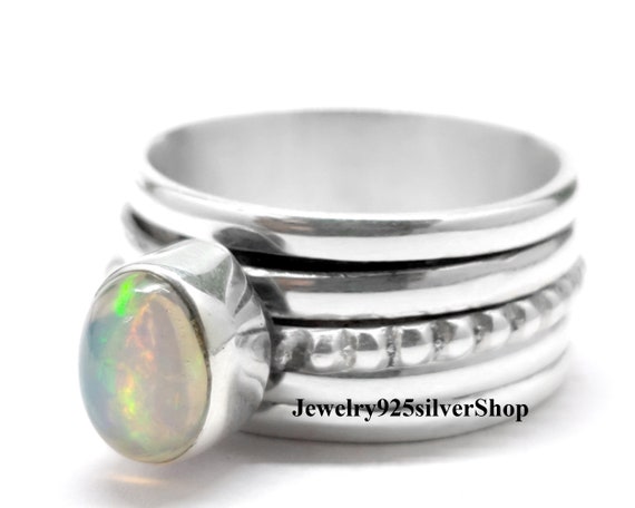Ethiopian Opal 925 Sterling Silver Band Spinner Ring Jewelry Meditation All Size