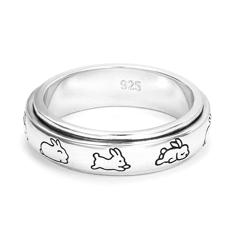 Bague lapin, bague fidget spinner en argent sterling 925, anneaux pour l'anxiété, anneau anti-inquiétude, anneau de soulagement, bague ennui, bande pour femme ados image 2