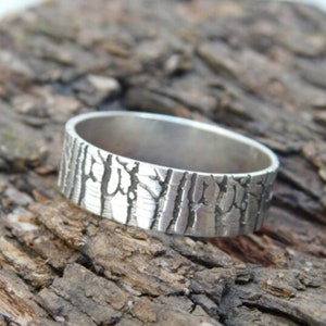 925 Sterling Silver Ring, Wedding Band, Forest Jewelry, Engraved Ring, Birch Tree Ring, Stocking Stuffer, Gift for Her, code-408