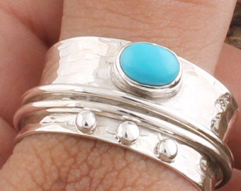 Sleeping Beauty Turquoise Gemstone Ring, 925 Sterling Silver Spinner Ring, Handmade Meditation Ring, Silver Ring, All Size, Free Shipping