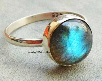 Natural Labradorite Ring, 925 Sterling Silver Simple Ring, Gemstone Ring, Statement Ring, Handmade Jewelry, Round Gemstone, Rings For Women